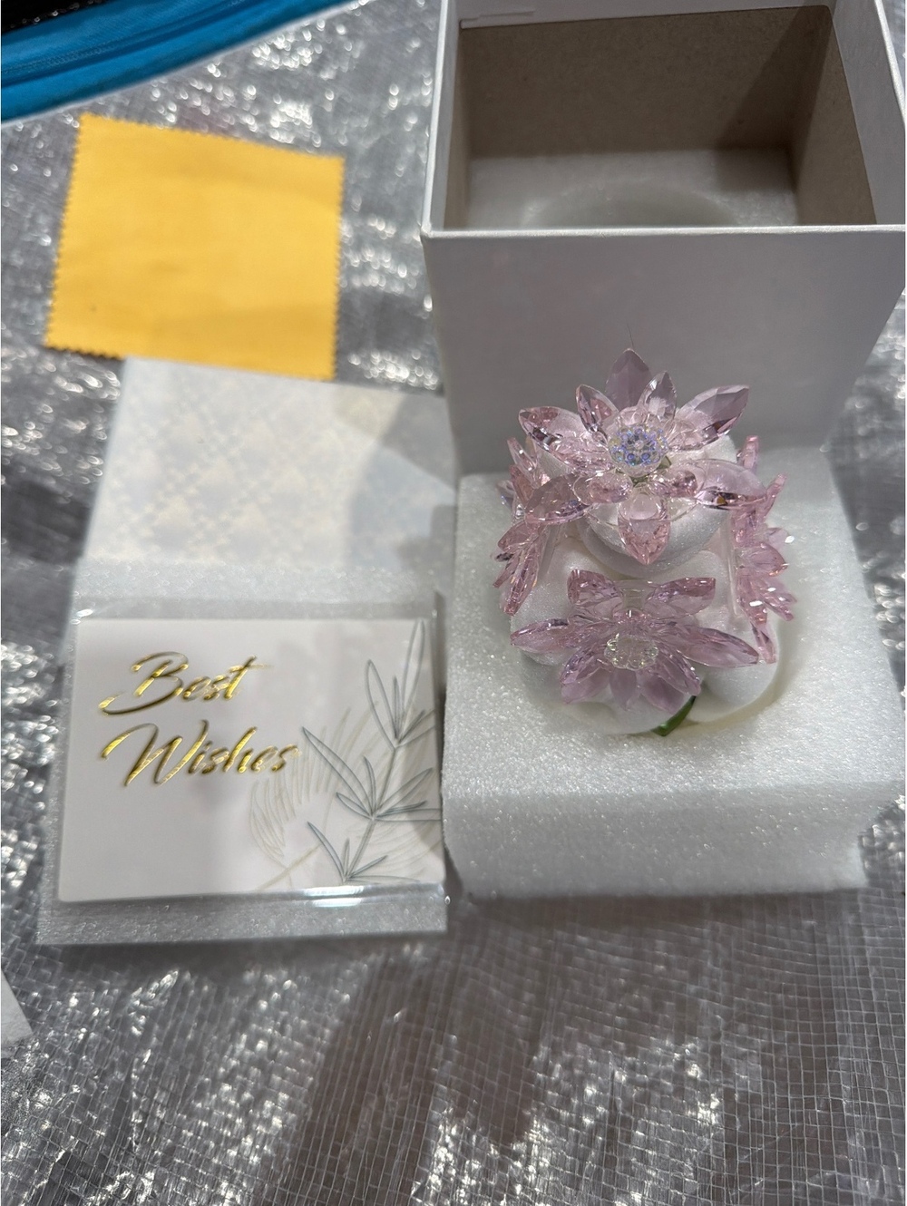 Pink Crystal Flower Bouquet Figurine Faceted Glass Base Home Décor Gift